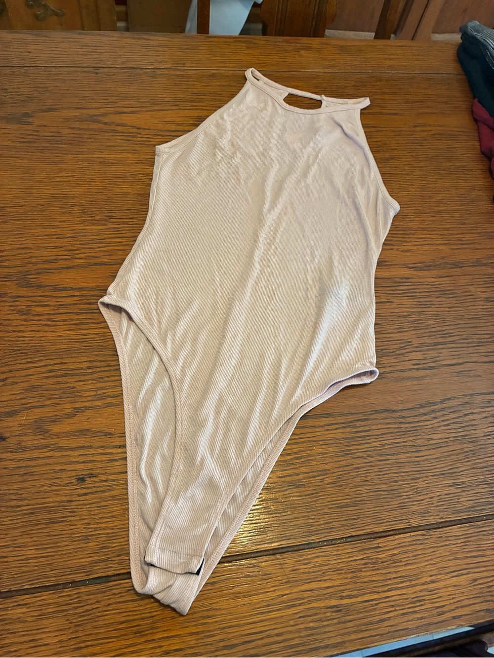 H&M Ribbed High-Neck Sleeveless Bodysuit in Light Beige